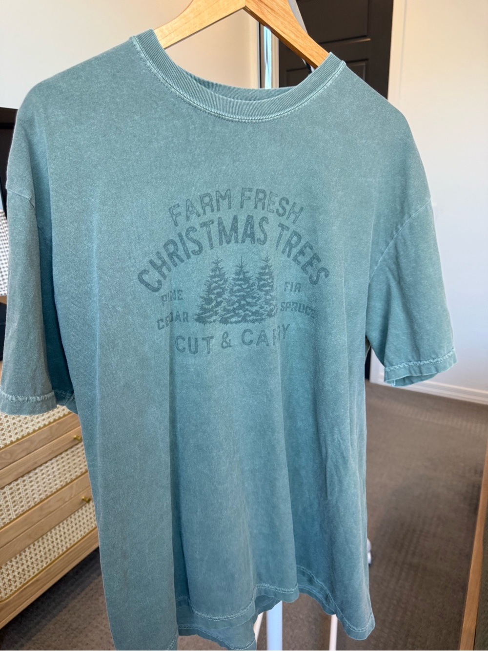Comfort Colors Teal Vintage 'Farm Fresh Christmas Trees' Short Sleeve Tee